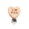 Clip per ciuccio I LOVE MOM in legno di faggio